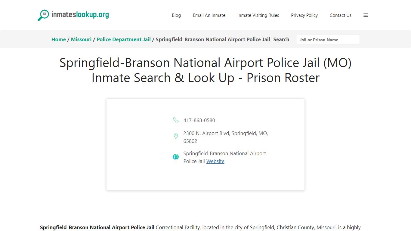 Springfield-Branson National Airport Police Jail (MO) Inmate Search ...